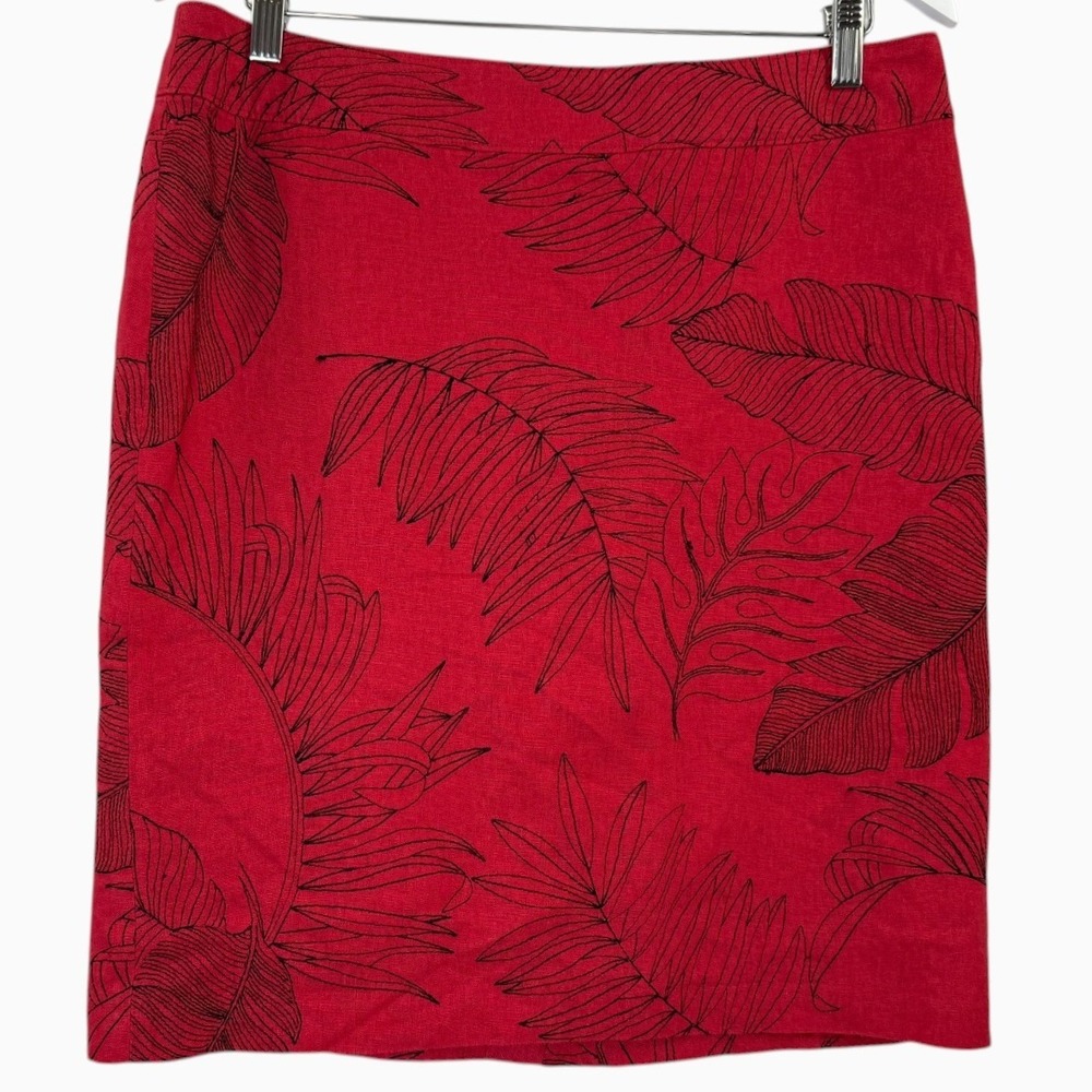 Tommy Bahama Women's Size 8 Red Black Tropical Leaf Linen Blend Pencil Skirt